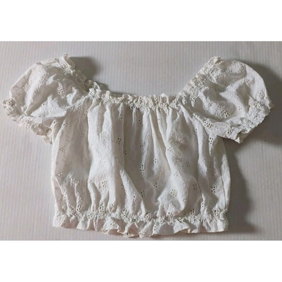 Love Tree White Eyelet Short Bubble Sleeve Crop‎ Top Blouse Womens Size Large - Picture 2 of 6
